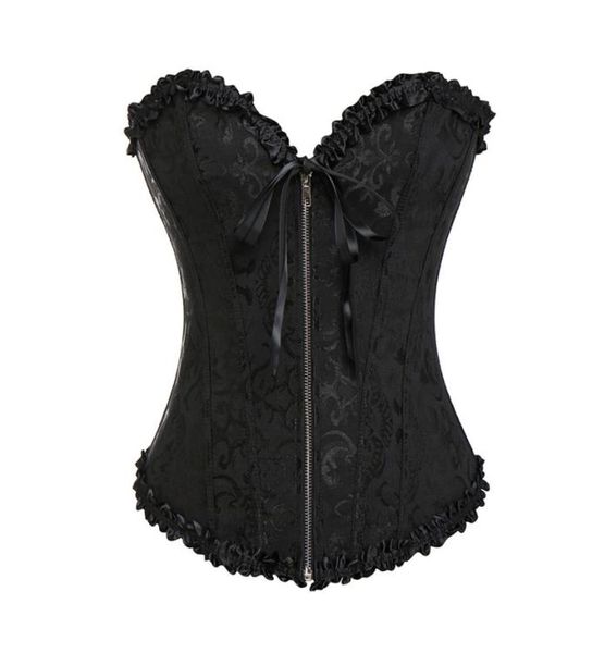 Corsetto in broccato gotico nero con cerniera anteriore e pizzo posteriore intero al dettaglio 81076978943