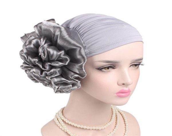 Neue Frau Große Blume Turban Elastische Tuch Kopf Kappe Hut Beanie Damen Haar Zubehör Muslimischen Schal Kappe für Haarausfall mädchen Hats1467628