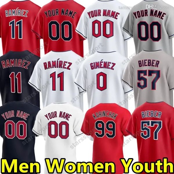 Benutzerdefinierte Cleveland''Indians''Männer Frauen Jugend Jose Ramirez Benutzerdefinierte Trikot Cleveland Shane Bieber Andres Gimenez Myles Straw Steven Kwan Oscar Gonzalez Josh Naylor