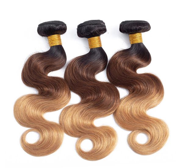 Trama de cabelo brasileiro ombre extensões de cabelo humano natural cabelo humano onda do corpo três tons cor 1b427 100gBundle1537218