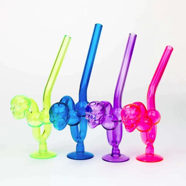 Cachimbos para fumar, cabeça de caveira, vidro colorido, queimador de óleo, 3 câmaras de bolhas, tubo manual