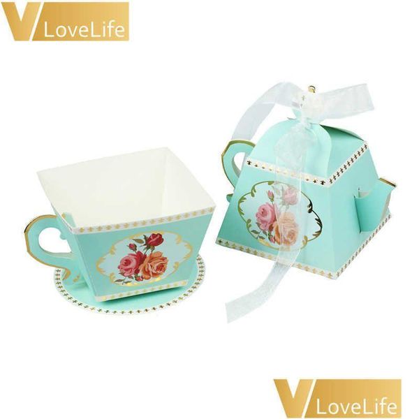 Confezione regalo 50 pezzi Confezione regalo Decorazioni per tea party Tazza teiera Bomboniera Bomboniera Baby Shower Decorazione Forniture di compleanno 211014 Dro Dhjwf