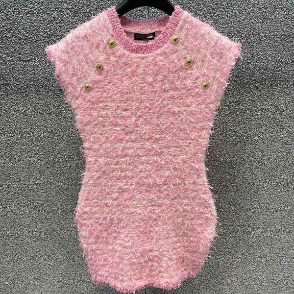 Collezione primaverile rosa Mini abiti interi senza maniche eleganti con avvolgimento in maglia