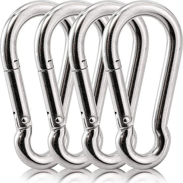 3-Zoll-Edelstahl-Feder-Karabinerhaken, Karabinerhaken aus 316-Edelstahl, kleiner Karabiner, 4er-Set, Schnellverschluss-Schnappschlüsselschloss 240223