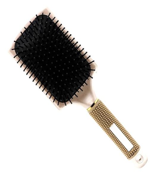 Escova redonda com cabo de borracha para remo, pinos de plástico elásticos, escova de cabelo grande, airbag, massagem do couro cabeludo, cuidados com o cabelo, escova de estilo em luxo 9521820