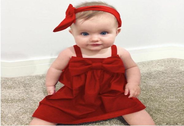 2019 Yeni doğan kız bebek çocuk kırmızı yay kayış elbisesi sundress tatlı moda kıyafet elbiseleri 03 yıl3528380