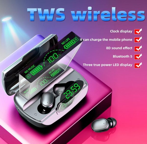 G6 TWS 51 Cuffie Bluetooth Sport Display LED wireless Gancio per l'orecchio Auricolare da corsa IPX7 Auricolari impermeabili con caricabatterie 7792042