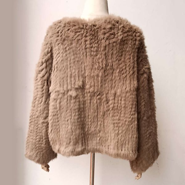 Haining coelho cabelo tecido solto com decote em v manga comprida casaco de pele real outono e inverno moda feminina topo 804726