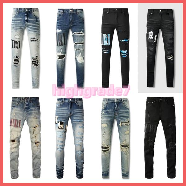 Jeans Amirs masculinos Ksubi Jeans Mens Designer Jeans Roxo Amirri Jeans para Homens Jeans com Buracos Homem Perna Reta Zíper Amari Hip Hop Bikers Calças de Motocicleta 12