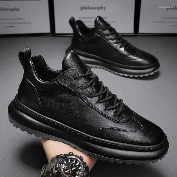 Sapatos casuais moda verdadeira super fibra couro masculino outono e inverno anti deslizamento cozinha esportes placa