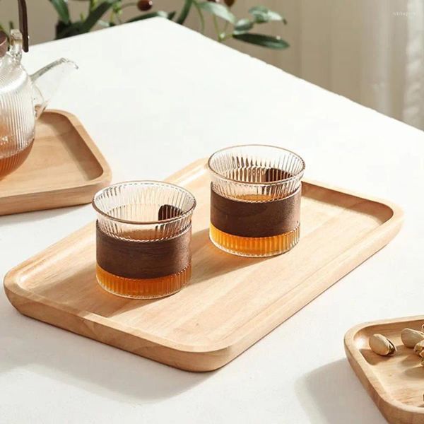 Pratos bandeja de madeira retangular leve xícara de chá bandejas de armazenamento prato de jantar sobremesa de bambu servindo utensílios de mesa para casa