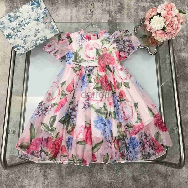 Abiti rosa vestiti per ragazze vestiti estivi per bambini ragazze fiori stampati vestiti piacevolmente freschi 240308