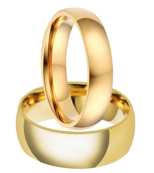 Anéis de casamento 6mm8mm Brasil Simples 316L Titanium Steel IP Gold Filled Casal Anel de Noivado Conjunto para Mulheres e Men9475648