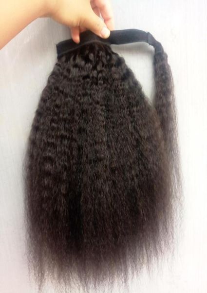 Brasileiro virgem humana remy kinky reta rabo de cavalo extensões de cabelo clipe ins natral cor preta 100g um pacote8239749