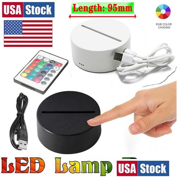 Nachtlichter USA Stock RGB-LED-Leuchten 3D-Touch-Schalter-Lampensockel für Illusion 4-mm-Acryl-Lichtpanel 2A-Batterie oder DC5V-USB-betrieben Dr. Dhnte