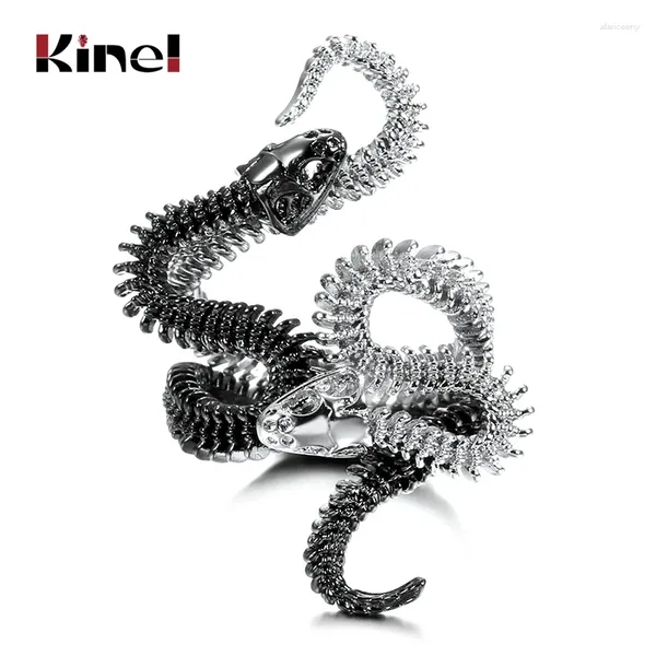 Anelli a grappolo Kinel Moda Serpente per donna Nero Metalli pesanti Punk Rock Anello con zircone Gioielli animali vintage Goccia