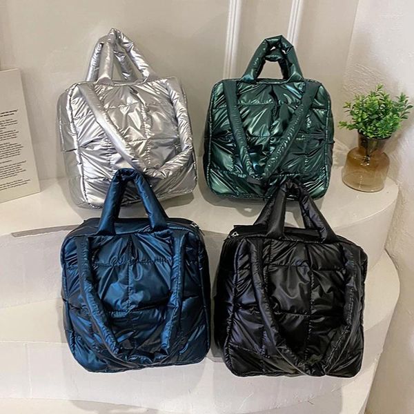 Sacos de noite preto prata mulheres designer acolchoado bolsa de ombro luxo acolchoado bolsa feminina moda pano para baixo algodão shopper inverno