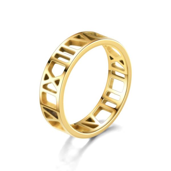 Elegante anello in acciaio al titanio per uomo Donna Anello con numeri romani in acciaio inossidabile ritagliato Oro argento Nessun colore sbiadito Altissima qualità Prezzo di vendita diretta in fabbrica 6MM