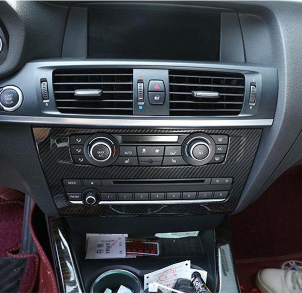 Estilo de fibra de carbono console central cd painel decoração capa guarnição para x3 f25 2011-17 abs interior do carro decalques3461531