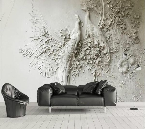 3D Stereo Relief Pfau Tapete für Wände 3D Tapeten TV Hintergrund Malerei Wandbild Tapeten Heimwerker3106162