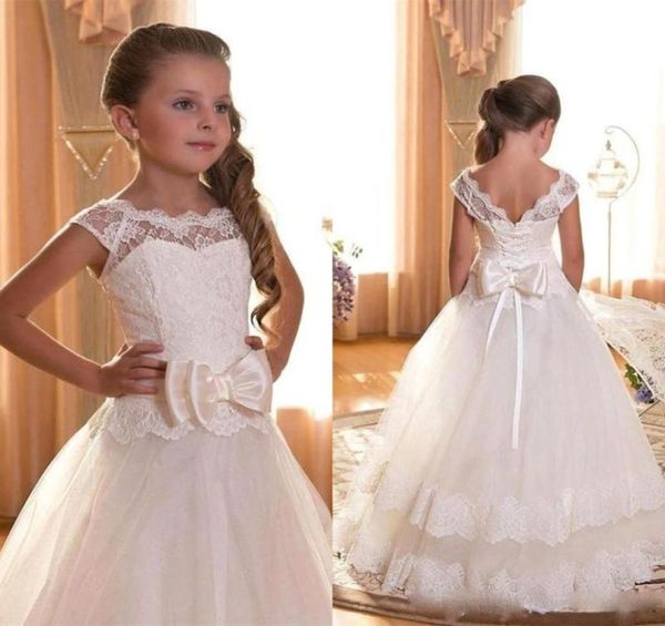 Flower Girl First Cammanding Dress Scoop без спины с аппликациями и платье Bowtulle Ball Pageant для Little Girls4274869