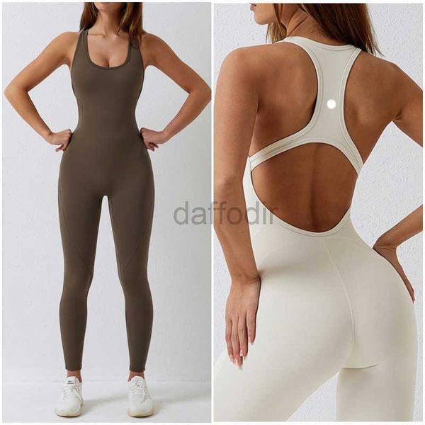 Calças ativas LL-8065 Mulheres Macacões Yoga Outfits Sem Mangas Close-Fitting Dance One Piece Macacão Calças Compridas Secagem Rápida Respirável 240308