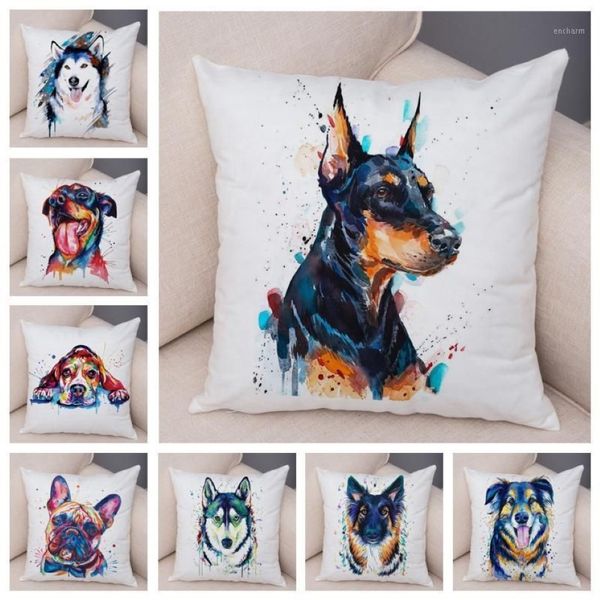 Almofada decorativa travesseiro 50 estilo bonito aquarela tinta pet cão caso decoração animal fronha macia capa de almofada de pelúcia para carro sofá 312j