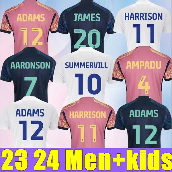 23 24 Summerville Pireoe Leeds Unites Soccer Jerseys 2023 2024 Третий Ампаду Адамс Ааронсон Грей Харрисон Мужчина Детский комплект Дом в гостях апельсиновая высококачественная футбольная рубашка