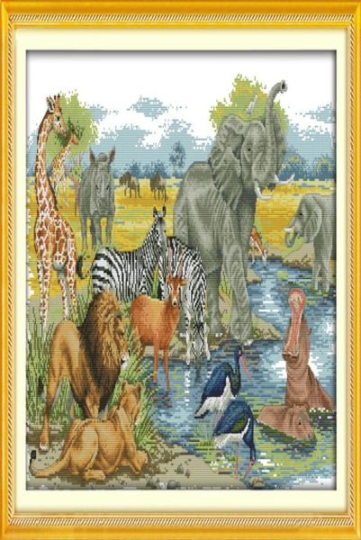 Cenário do mundo animal artesanal ponto cruz ferramentas artesanais bordado conjuntos de bordado contados impressão em tela dmc 14ct 11ct decoração de casa2690084