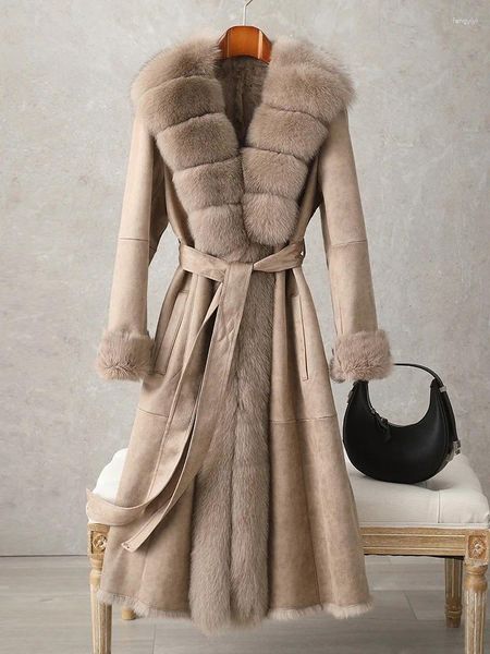 Женское меховое пальто 2024 с интегрированным воротником средней длины Haining