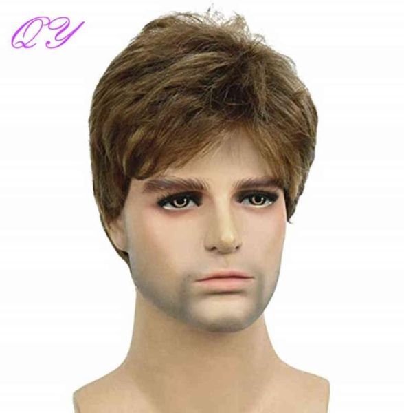 Männer Haar Synthetische Braun Ombre Leinen Farbe Kurze Gerade Männer039s Perücke Natürlichen Mode stil für Mann Täglich oder Party Einstellbar S8917020