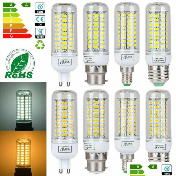 Светодиодные лампы Smd5730 E27 Gu10 B22 E12 E14 G9 Светодиодная лампа 7 Вт 9 Вт 12 Вт 15 Вт 18 Вт 24 Вт 110 В 220 В 360 Угол Bb Кукуруза Доставка Светильники Освещение Lig Dhiah