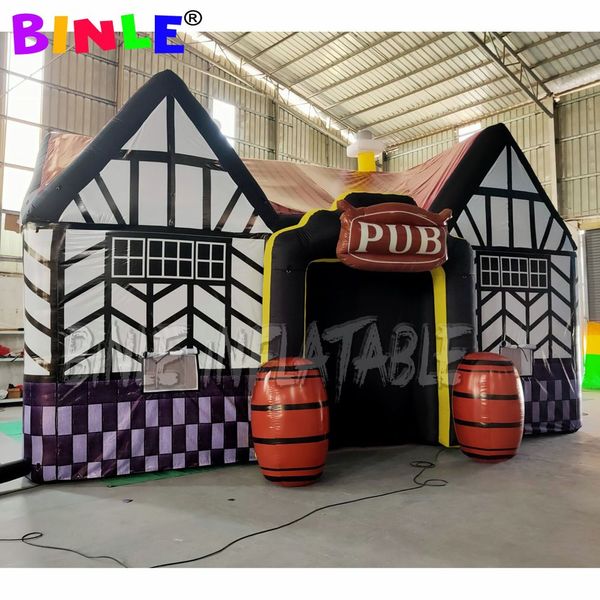 wholesale 8mLx5mWx5mH (26x16.5x16.5ft) Tenda bar gonfiabile gigante a forma di casa personalizzata pub irlandese con botti per feste all'aperto