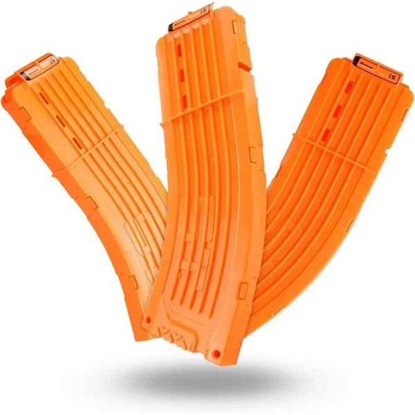 Gun Toys 1/3 pezzo Arancione Caricatore curvo a 15 tiri Banana Clip di ricambio curva per sovraccarico rapido compatibile con Nerf Elite Freccette Pistola giocattolo 240307