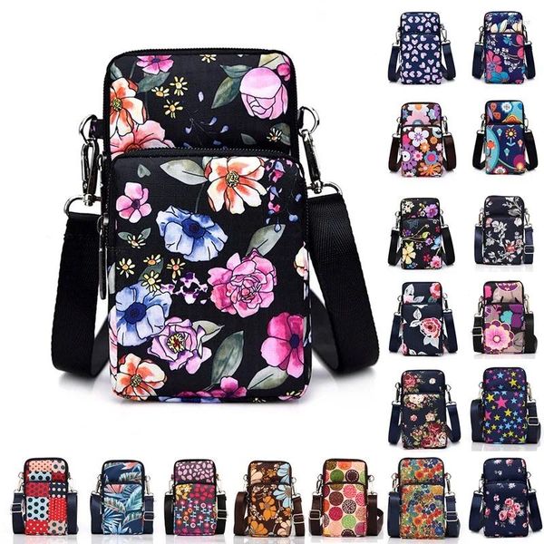 Sacos de noite Crossbody Celular Ombro Zipper Bolsa Moda Impresso Flores Uso Diário Titular de Cartão Casual Esporte Pequena Carteira para Mulheres