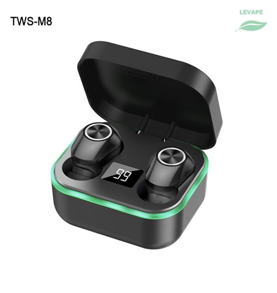 Tws fone de ouvido sem fio luz respiração bluetooth v51 no ouvido à prova dwaterproof água fone m8 com display led 300mah caso carga mini esporte 8708781