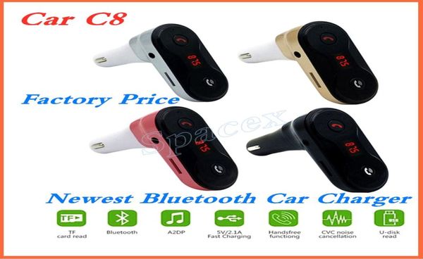 Trasmettitore FM multifunzione wireless Bluetooth C8 Caricabatterie per auto USB Adattatore Mini kit lettore MP3 Supporti per schede TF Cuffie2667825