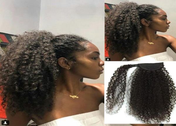 160g Africano americano jet preto Afro Puff Kinky Curly rabos de cavalo extensão de cabelo humano natural encaracolado updos rabo de cavalo pedaço de cabelo 9316489