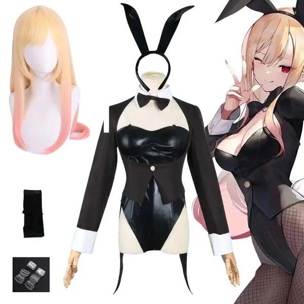 Frau T -Shirts Anime Cosplay Marin Kitagawa Mädchen sexy Jumpsuit Kopfbedeckungsstrümpfe Perücke