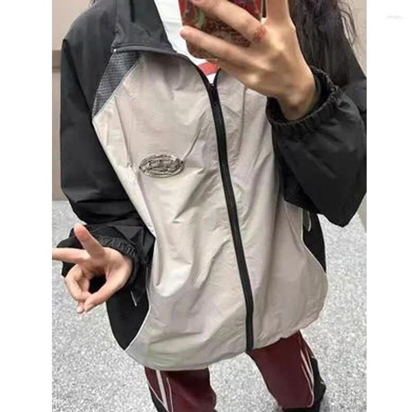 Kadın Ceketleri Vintage Harajuku Ceket Kadınlar Büyük Boyutlu Fermuar Koreli Moda Sokak Giyim Kpop Track Windbreaker Çift