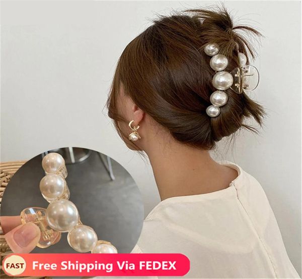 2021 hipérbole grandes pérolas acrílico grampos de garra de cabelo tamanho grande maquiagem estilo barrettes para mulheres grampos de cabelo acessórios 8272355