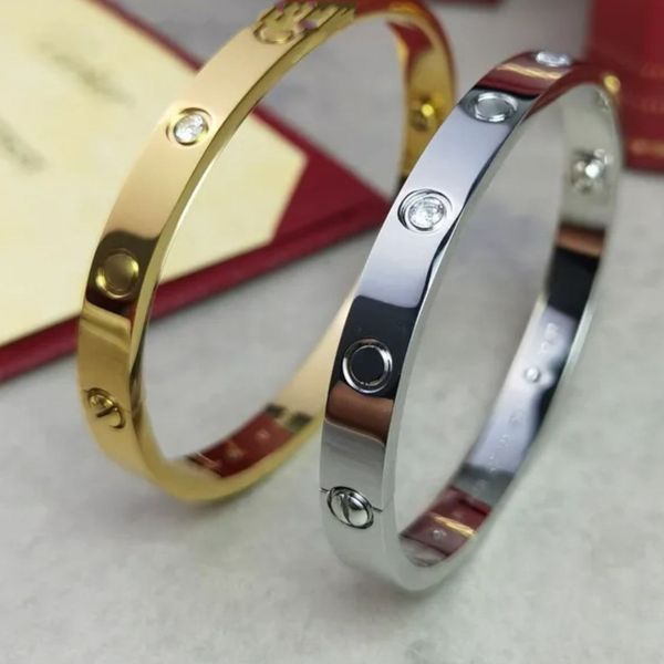 Küçük büyük boyut 15 16 17 18 19 20 21 22cm Bilek Bilezik Orijinal Logo Gravürü 8mm Elmas Bangles 18K Altın Gümüş Gül 750 Paslanmaz Çelik Kadın Erkek Düğün Takı