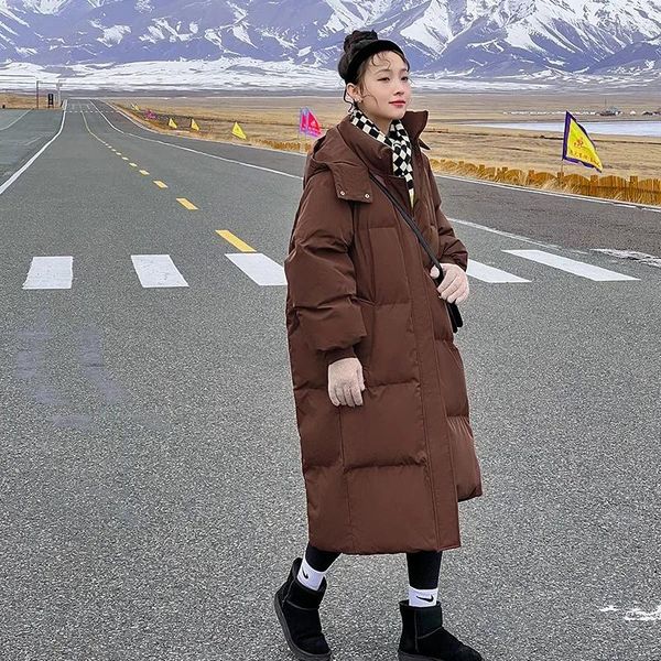 Женские тренчи, длинные утепленные парки, женские корейские версии, свободное хлопковое пальто средней длины длиной выше колена, 2024, зимнее пальто