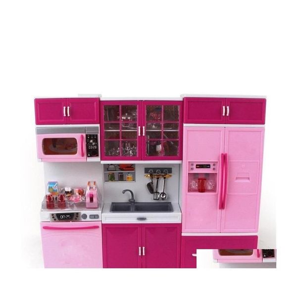 Cozinhas brincam comida crianças grandes crianças /27s cozinha com som e luz meninas fingir cozinhar brinquedo conjunto rosa simation armário presente dhm0c