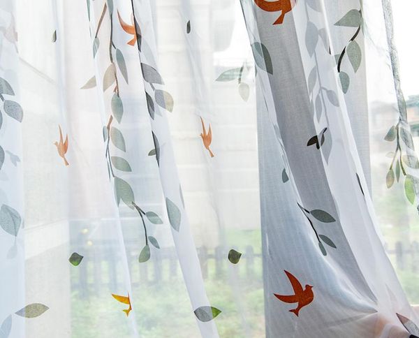 Cortina transparente voile com estampa de pássaros, jarl, decoração de casa, janela, porta, tule branco, cortinas para sala de estar, quarto, carro, kitch6175911