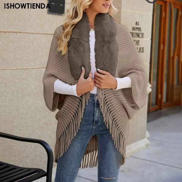 Cardigans 2023 Donne Scialcini eleganti Solido colore Signore Ponchos Slim Fit Crochet Cape Magneale V Neck Cardigan Casual Rib Casual Knitting Top Daily