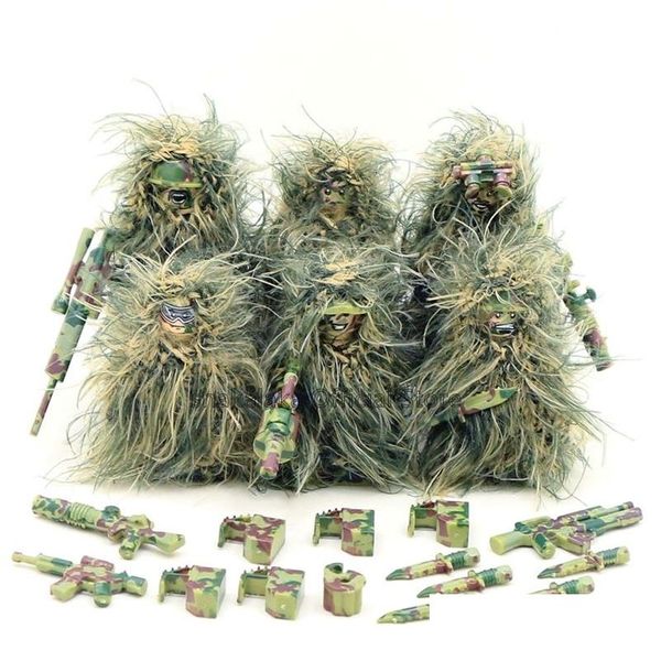 Soldado 6pcs militar ghillie terno barco camuflagem exército ww2 t diy blocos de construção figuras brinquedos educativos presente para meninos conjuntos drop de dh6az