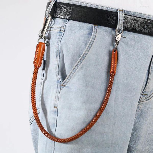 Schlüsselanhänger Taille Leder Biker Kette Braune Farbe Rock Punk Hose Jean Motorrad Männer Schmuck Kreuz Geflecht Hosen Ketten Hip Hop Schlüsselbund