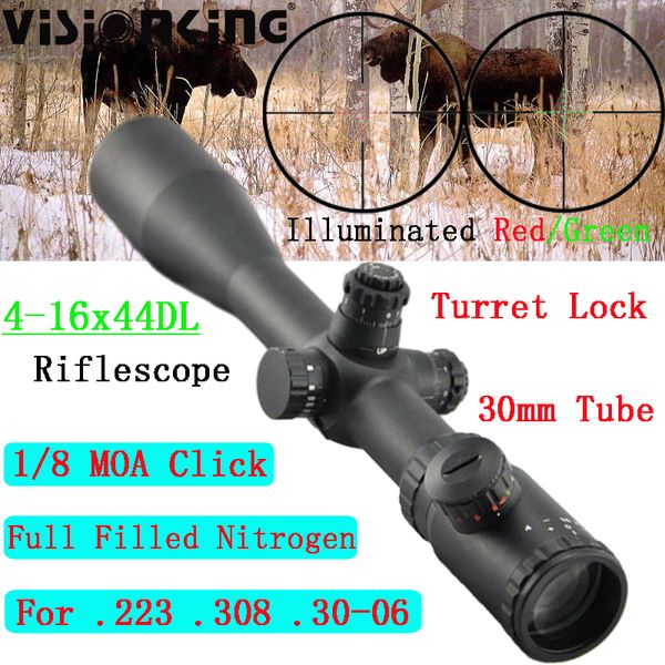 Visionking 4-16x44 Torreta Bloqueio Caça Riflescope FMC Foco Lateral Iluminado Mil-Dot Nitrogênio À Prova D 'Água Mira Óptica Tática Para .223 .038 Cal