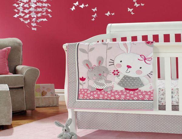 Комплект постельного белья для детской колыбели с розовым кроликом, хлопковый бампер для кроватки, одеяло, бампер, юбка, комплект постельного белья для кроватки6943112